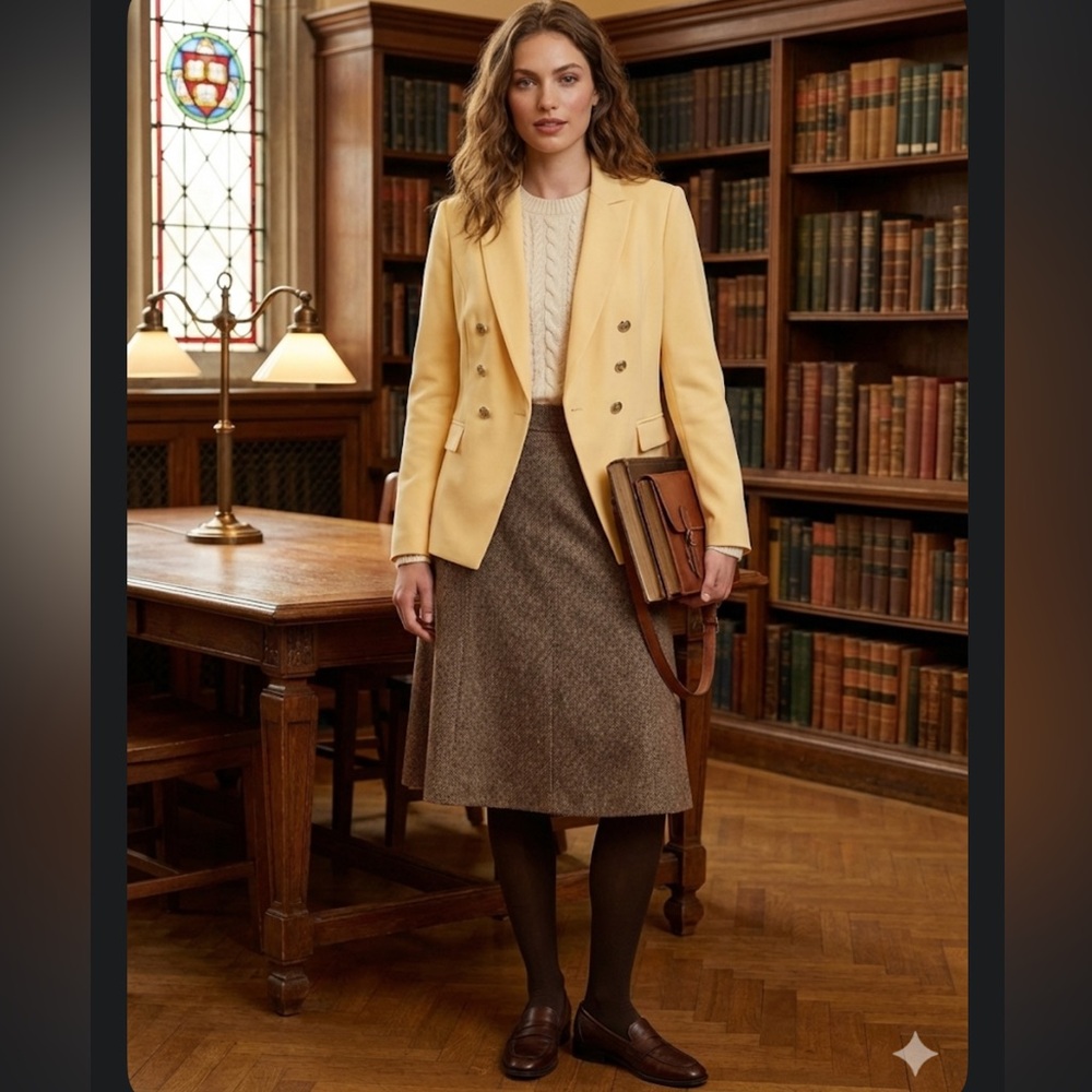 White House Black Market Yellow Double Breasted Blazer Jacket Peak Lapel Size 8 - Picture 2 of 6